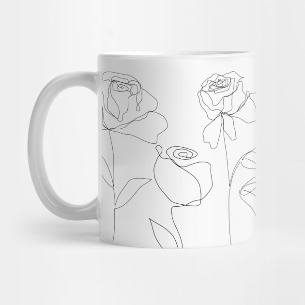 Roses One Line Art Flowers Black And White by ArunikaPrints
